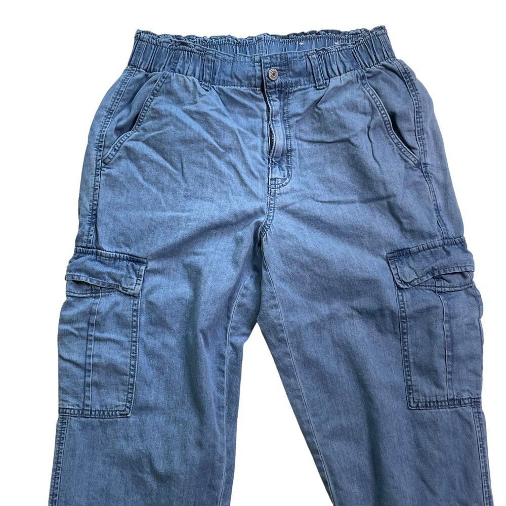 American Eagle Womens Blue Cargo Pants Size 8 Regular Elastic Waist Vintage u - Picture 3 of 15